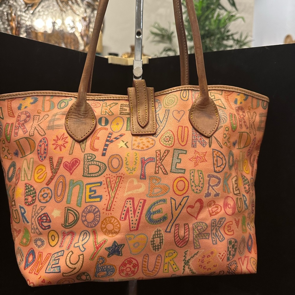 BubbleGum  Y2K Dooney & Bourke Multicolor Logo-Print Canvas Tote RARE color - Picture 7 of 14